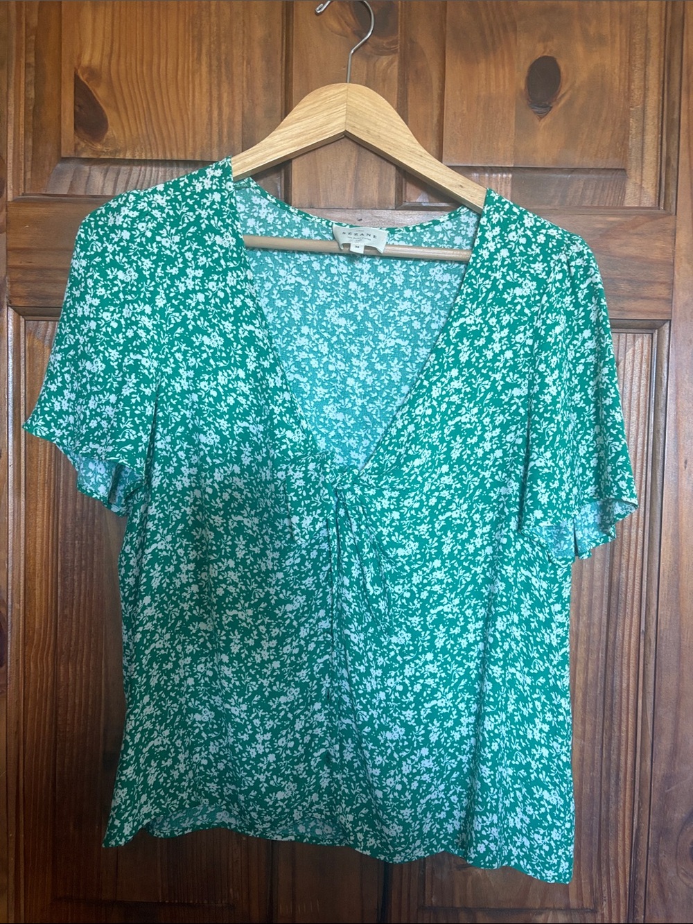 Sezane Eloine Green Floral Blouse